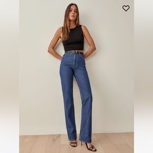 Reformation Cynthia High Rise Straight Long Jeans, Size 28, Blue
